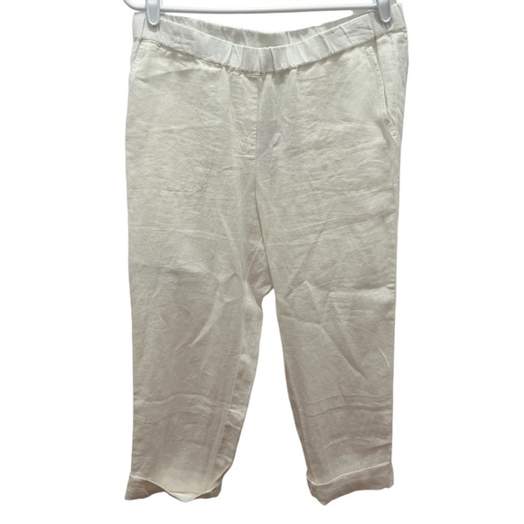 NWT Pure J. Jill Women’s White Linen Pull on Roll Tab Pants Size L - Picture 1 of 8